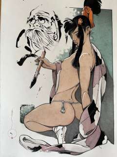 Michetz, Marc | Michetz, Marc - Dessin original couleur - Kogaratsu - La Fille nue au pinceau - (2022) | Catawiki