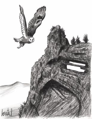 Loustal | La roche percée - Fusain sur papier | Huberty Breyne Gallery
