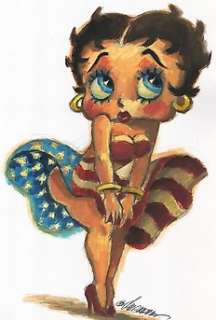 Joan Vizcarra | Betty Boop "USA Flag Dress" - Original Painting - Joan Vizcarra - Acrylic Art | Catawiki