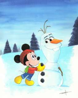 Jordi Juan Pujol | Mickey Mouse & Olaf [Frozen] - Original Painting - Jordi Juan Pujol - Signed (front and back) - Original Watercolor - Original Art | Catawiki