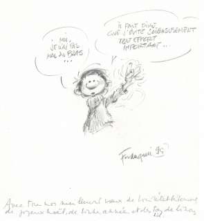 André Franquin | Gaston Lagaffe, dessin original à la mine de plomb, accompagné d’un petit mot signé Liliane Franquin. | Septimus