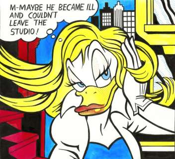 Tony Fernandez, Disney Artist | Daisy Duck Inspired By Roy Lichtenstein "M-Maybe" (1965) - Original Painting - Tony Fernandez Signed - 70 x 50 cm - Acrylic Art - Original Artwork | Catawiki
