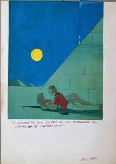 Lauzier, Gérard | Lauzier, Gérard - Dessin original couleur - Et n’oublie pas du haut de ces pyramides, 40 siècles te contemplent | Catawiki