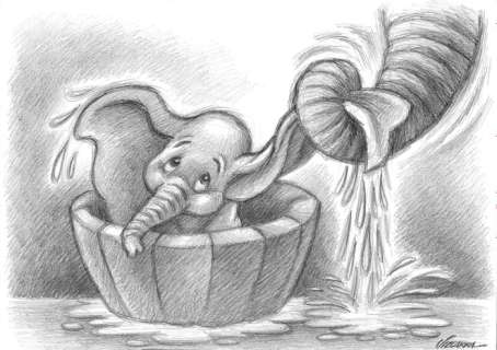 Joan Vizcarra | Dumbo’s Bath Time - Original Drawing - Joan Vizcarra Signed - Pencil Art - Original Artwork | Catawiki
