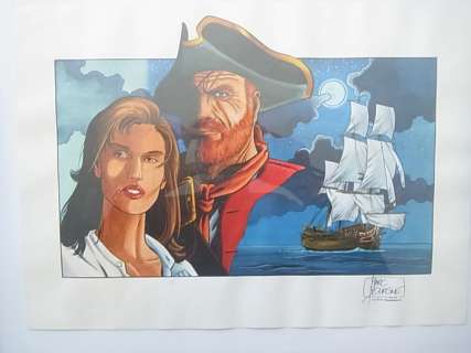 Bourgne, Marc | Original illustration  - Redbeard and Elisa Davis  - Illustration for a bookplate (2000) | Catawiki