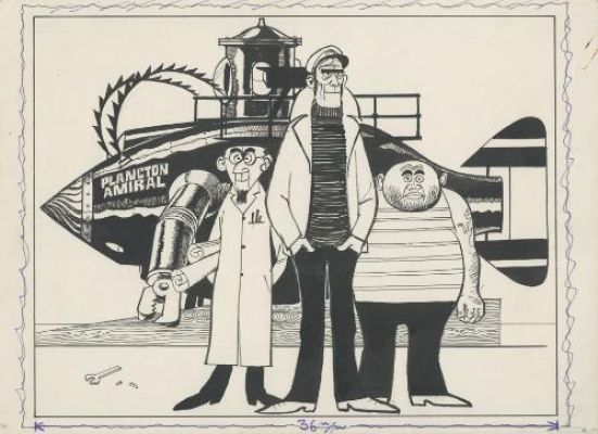Georges Pichard | Illustration Le sous-marin Plancton Amiral et personnages, annonce de 1967 | Galerie 9ème Art