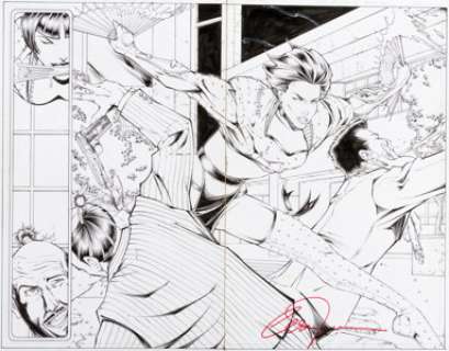 Billy Tucci and Juan Carlos Pineda Shi: The Way of the Warrior #10 Double Splash Pages 2-3 Original Art -