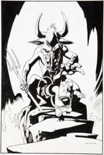  - Kevin Nowlan Hellboy Junior Halloween Special Full Pin-Up Page 31 Original Art (DC comics, 1997)....