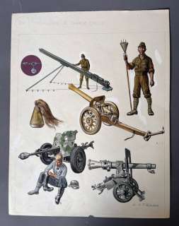 Funcken, Fred & Liliane | Funcken, Fred & Liliane - Dessin original couleur - L’Uniforme & armes des soldats de la guerre 1939/1945 - L’artillerie - (1969) | Catawiki