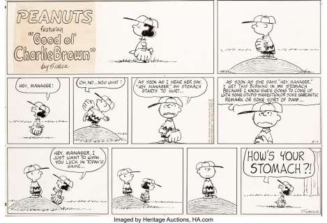 Charles Schulz Peanuts Sunday Baseball Comic Strip Original Art dated 5-7-72 (United Feature Syndicate, 1972).... | Heritage
