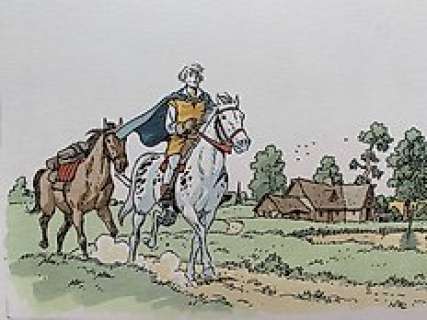 André Juillard (d‘après les personnages de Peyo) - Juillard, André Dessin original Johan - Johan et Pirlouit - réalisé pour la série « Le dernier chapitre » - Le bois aux Licornes - (1999)