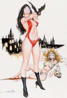 Gonzalo Mayo - Vampirella and Draculina Tribute Painting Original Art (undated). Gonzalo Mayo was a fan -