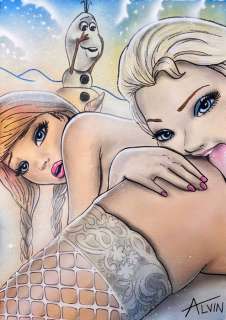 Alvin Silvrants | Frozen Snow Fever - Olaf is growing a firm carrot - Original drawing in colour by Alvin Silvrants | Catawiki