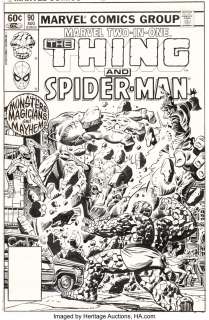 Hannigan, Ed - Ed Hannigan and Al Milgrom Marvel Two-In-One #90 Spider-Man and Thing Cover Original Art (Marvel, 1982)....