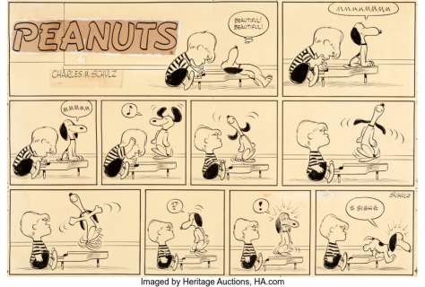 Schulz, Charles | Charles Schulz Peanuts Sunday Comic Strip Snoopy Original Art dated 12-30-56 (United Feature Syndicate, 1956).... | Heritage