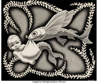 Bok, Hannes - Hannes Bok "The Stork Fish" Original Art (1948). ...