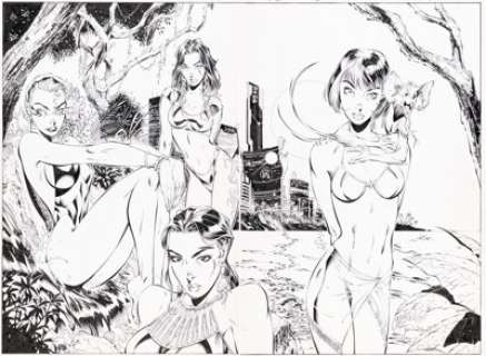 Campbell, J. Scott - J. Scott Campbell Gamorra Swimsuit Special #1 Wraparound Cover Original Art (Image, 1996).... (Total: 2 Original Art)