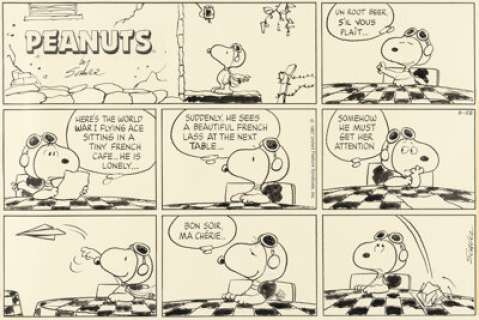 Schulz, Charles | Charles Schulz Peanuts Sunday Comic Strip Snoopy as WWI Flying Ace Original Art dated 6-28-1987 (United Feature Sy... | Heritage