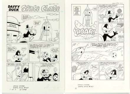 Messerli, Joe | Daffy Duck - 2x Original page - Space Chase - (1984) | Catawiki