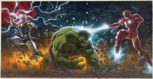 Kaare Andrews Thor #1 / Immortal Hulk #1 / Tony Stark: Iron Man #1 Painted Cover Triptych Original Art (Marvel, 2018).