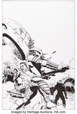 Richard Corben Aliens vs Predator: War #4 Cover Original Art (Dark Horse, 1995).