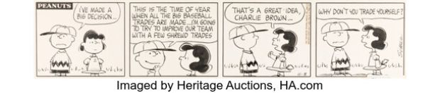 Charles Schulz Peanuts Baseball Themed Daily Comic Strip Original Art dated 11-8-67 (United Feature Syndicate, 1967). | Heritage