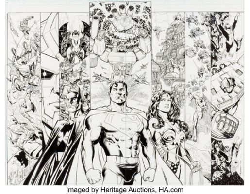 Phil Jimenez - Justice League and Transformers Crossover Concept Illustration Original Art (2011).