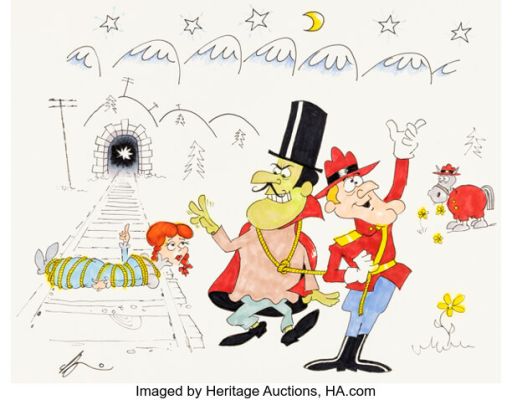 Dudley Do-Right of the Mounties Snidely Whiplash, Nell Fenwick, Dudley Do-Right, and Horse Original Art Signed by Gerard Baldwin (Jay Ward, 1990s). | Heritage