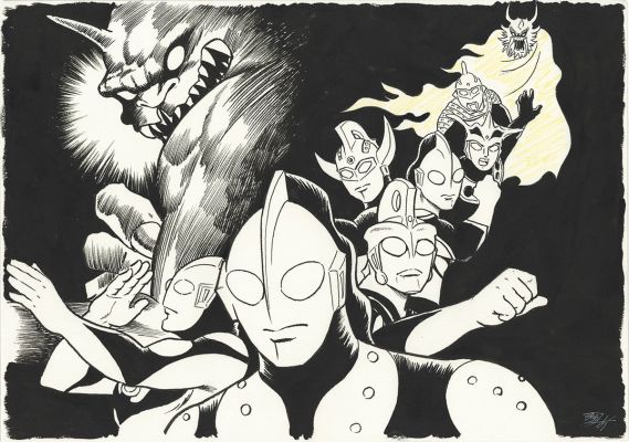 Minoru Nonaka Hand-Drawn Illustration "Ultra Warrior vs. Space Demon" | Mandarake (Big Web)