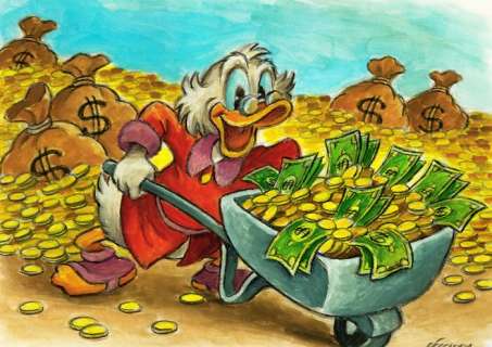 Joan Vizcarra - $crooge Mcduck Carrying His Most Prized Possesion - Original Painting - 45 x 33 cm | Catawiki