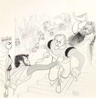 Al Hirschfeld (American, 1903-2003) The Vikings movie cartoon, 1958 Ink on board 22-1/2 x 22 inches (57.2 x 55.9 cm)... | Heritage