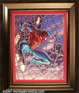 Greg & Tim Hildebrandt - Spider-Man Trading Card Art (Marvel, 1996). Spectacular image of Spider-Man (in -
