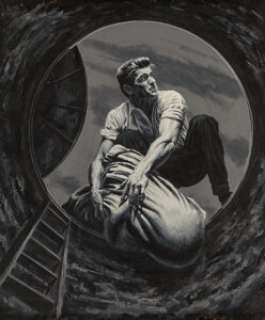 Victor Prezio (American, 1924-1976) | Man Hunt for the Slippery Eel, Men Only interior illustration, 1956 Gouache on boa... | Heritage