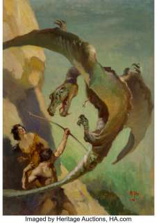 James Allen St. John (American, 1872-1957). At the Earth’s Core, book dust jacket, 1922. Oil on board | Heritage