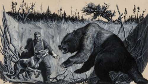 Morton KÃ¼nstler (American, 1931). Monster in a Pit, American Weekly interior illustration, circa May 1957. Gouache on pa...