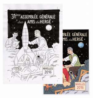 Stanislas (Né En 1961) - Encre de Chine pour ce dessin utilisé comme affiche pour la 31e assemblée générale des amis d‘Hergé.