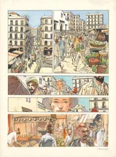 Jacques Ferrandez - Planche originale n°2 accompagnée de sa première étape noir et blanc - Le centenaire - Carnets d‘Orient