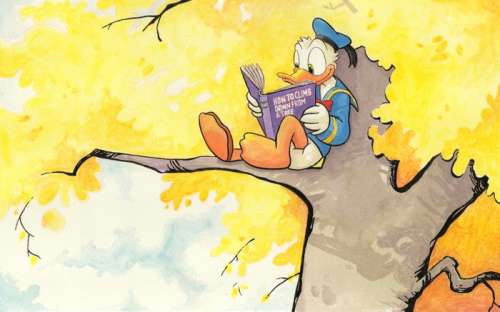 Jordi Juan - Donald Duck: Tree Reading Adventure - Original Watercolor Painting - Hand Signed | Catawiki