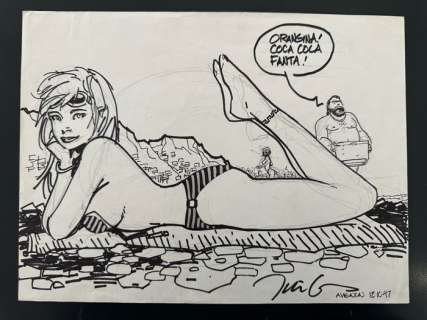 Lee, Jim - 1 Original drawing - Gen 13 - Caitlin Fairchild Pin-up at the beach - 1997