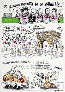 Plantu (Jean Plantureux, Dit) - PLANTU 1998. LA COUPE DU MONDE. Encre de Chine, feutres noire…