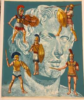 Funcken, Fred & Liliane - 1 Original colour drawing - Le Costume et les armes des soldats de tous les temps - Des pharaons à Louis XV - Les Soldats Hoplites - 1966 | Catawiki