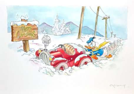 Fernandez, Tony | Original drawing  - Donald Duck inspired by Carls Barks - Disney Art X-Mas | Catawiki