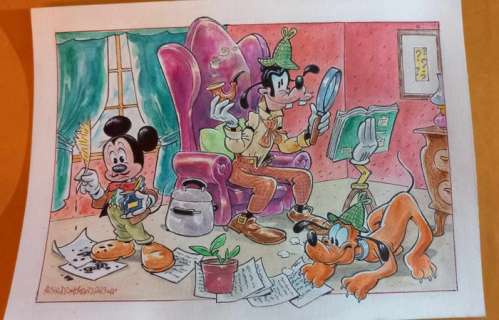 Alessandro Gottardo - 1 Watercolour - Goofy - "Sherlock Goof: Uno studio in rossiccio" - 2023 | Catawiki