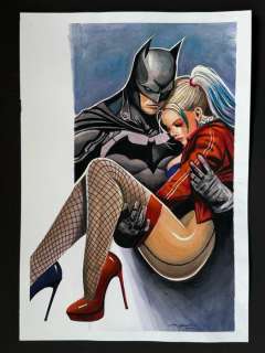 Heijink, John - 1 Original colour drawing - Batman trägt Harley Quinn - Zuneigung - 2024 | Catawiki