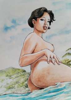 Berlion, Olivier - 1 Original colour drawing - Nadia dans les vagues - 2024 | Catawiki