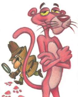Joan Vizcarra - 1 Crayon original - Pink Panther & Inspector Clouseau – Hand Signed | Catawiki