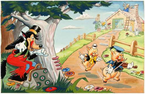 "WALT DISNEY’S THREE LITTLE PIGS" ORIGINAL JAYMAR PUZZLE ART. | Hake’s