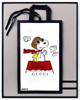 Preeki11 Œuvre originale - Snoopy Aviator Gucci – Hand Signed - Framed | Catawiki