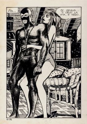 Milo Manara - 1 Original page - Genius - Tavola originale splash Genius - Gli artigli del gatto verde - 1970 | Catawiki