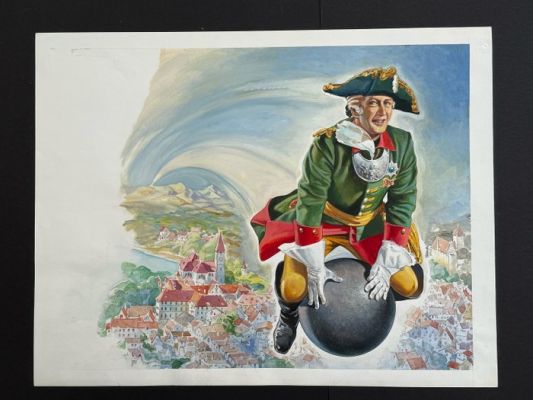 Firuz Askin - 1 Original drawing - Münchhausen auf der Kanonenkugel - Hans Albers | Catawiki